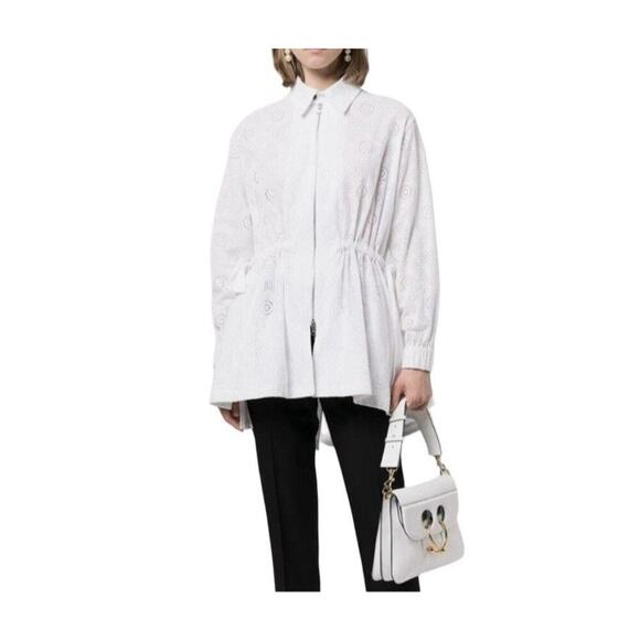 Adam Lippes Roderie-Anglaise Zip-Up Jacket Anorak In Cotton Eyelet White… - Picture 2 of 12